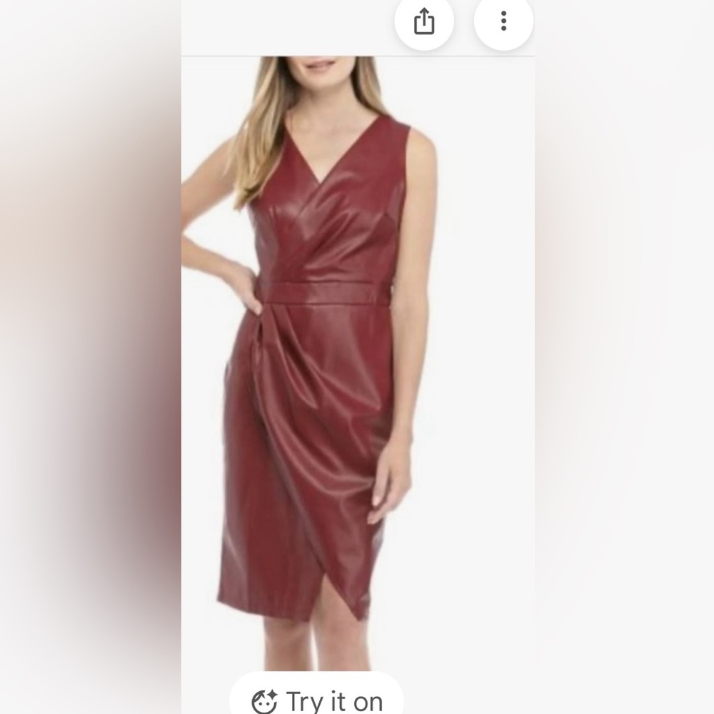 Elegant  faux leather Burgundy dress
